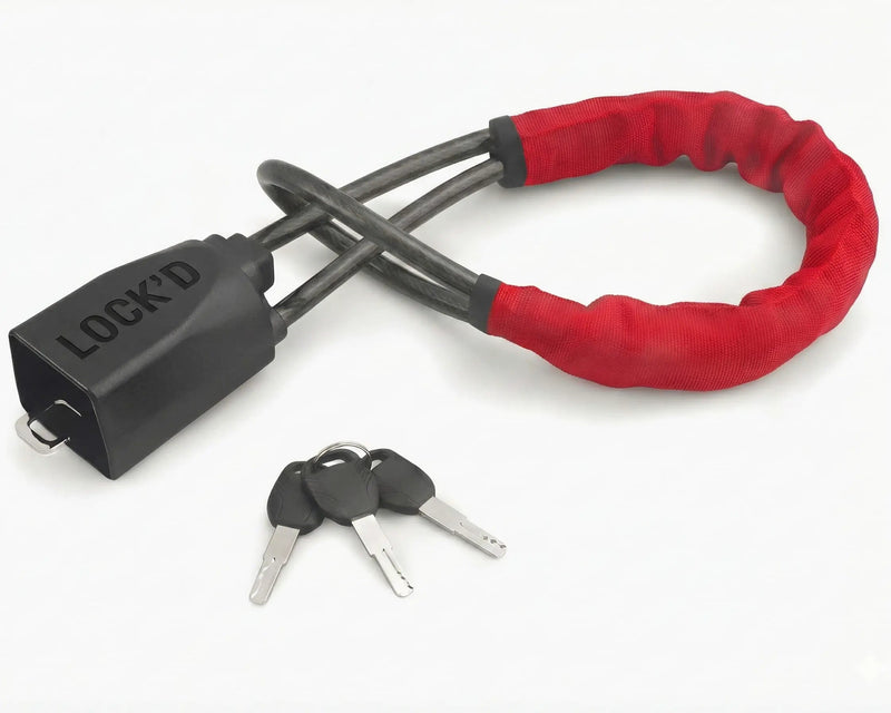 Red steering wheel seatbelt lock